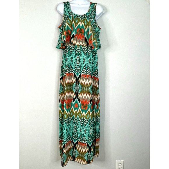 Altar'd State Dresses & Skirts - Altar'd State Dress M Aqua Coral Southwest Aztec Flowy Comfortable Maxi Long